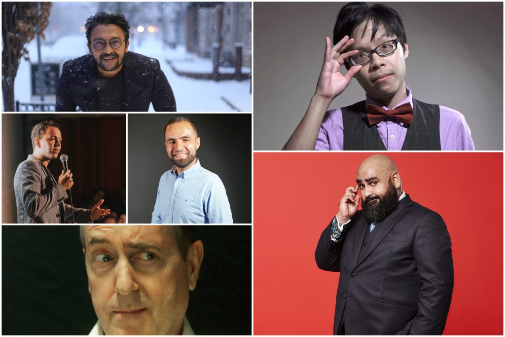 collage of promo shots of 6 comedians