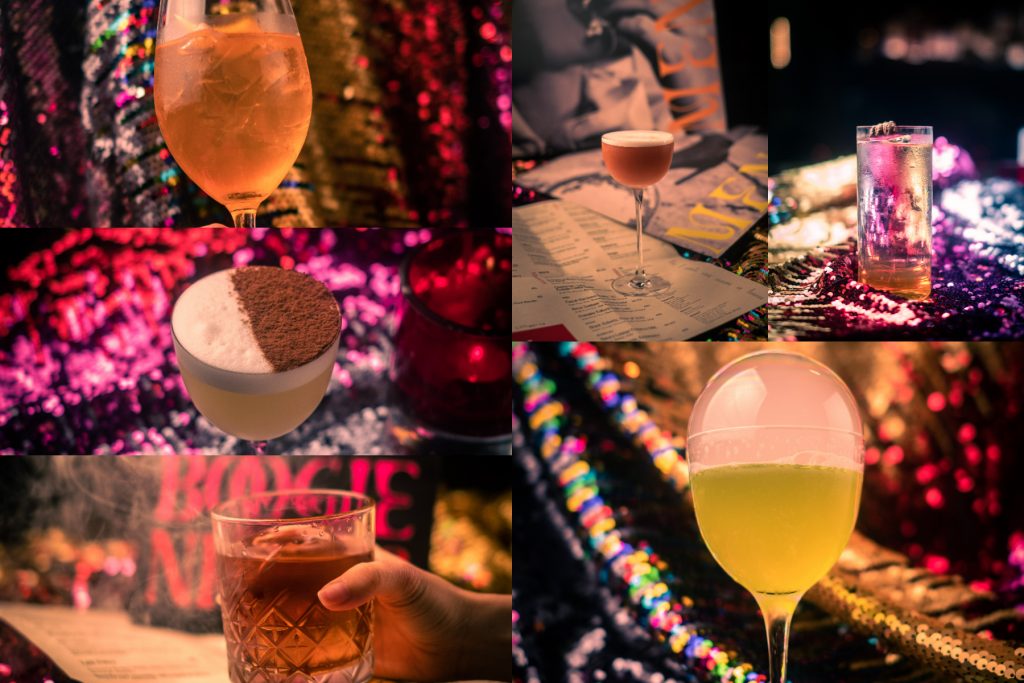 collection of disco-inspired cocktails from lil tiger cocktail bar in singapore