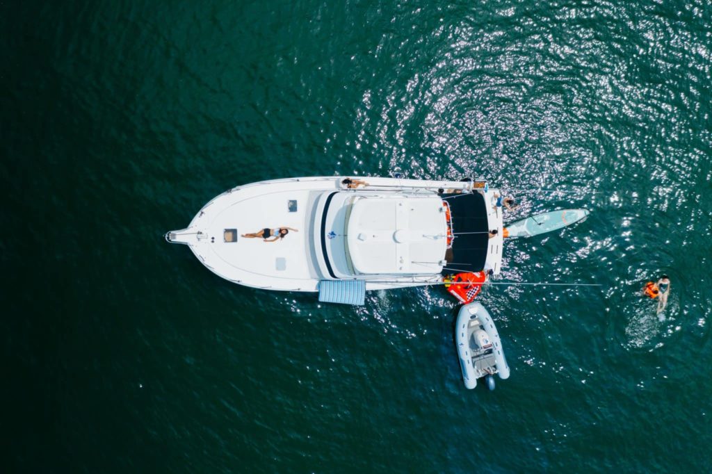 birds eye view of boat on the water